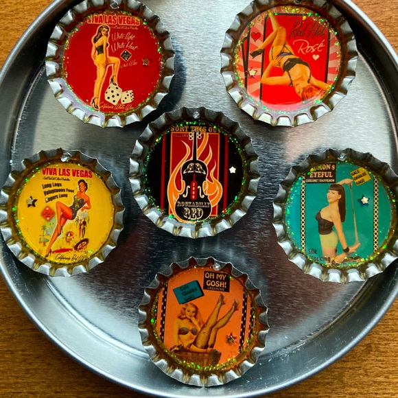 Pin-Up Girl Bottle Cap Magnets in a Can! - Picture 2 of 5